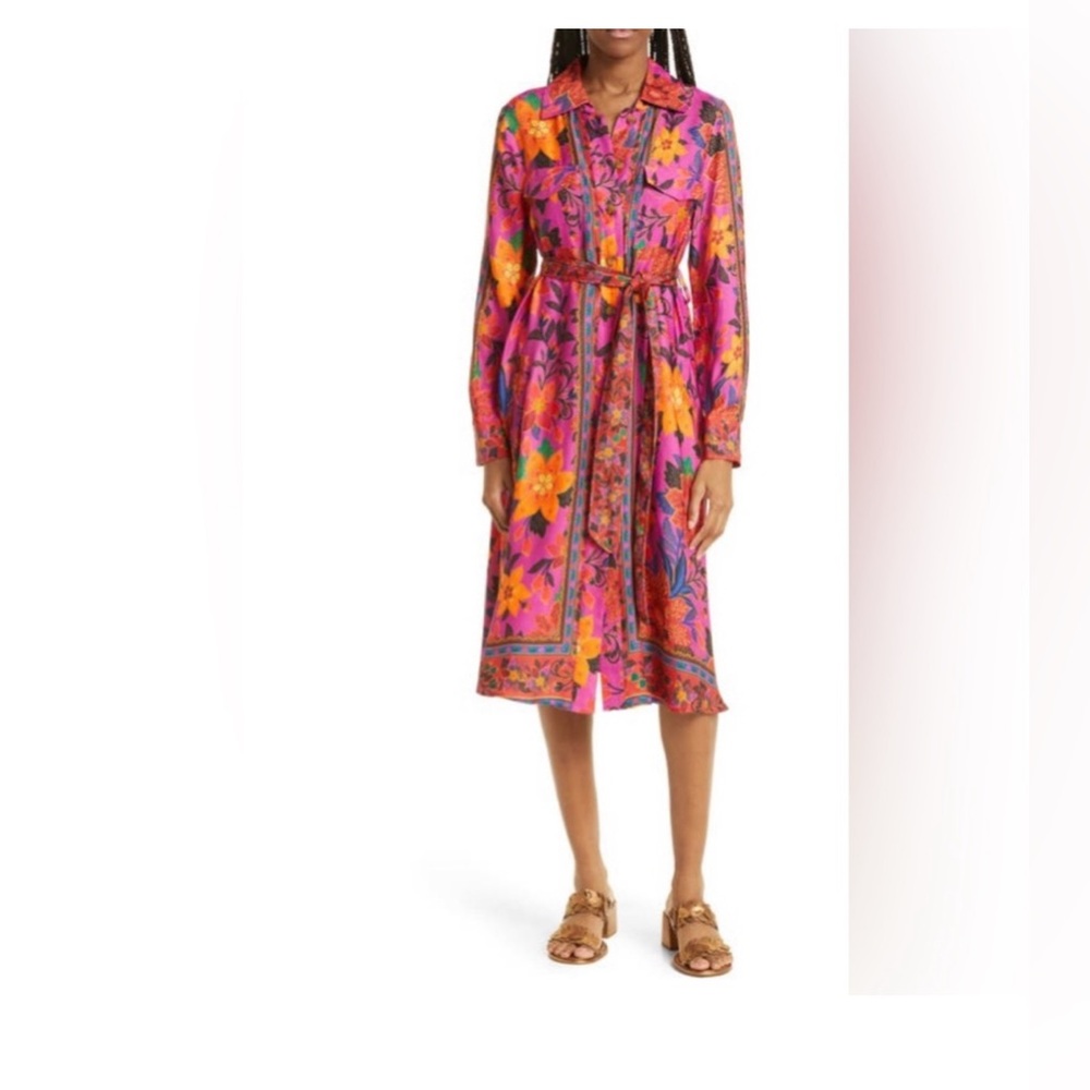 New….. Farm Rio Tropical Tapestry long sleeve belted dress size XS